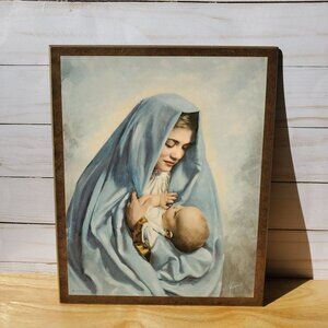 Vintage Virgin Mary Madonna Baby Jesus Litho Italy Picture Wall Art By Ferruzzi